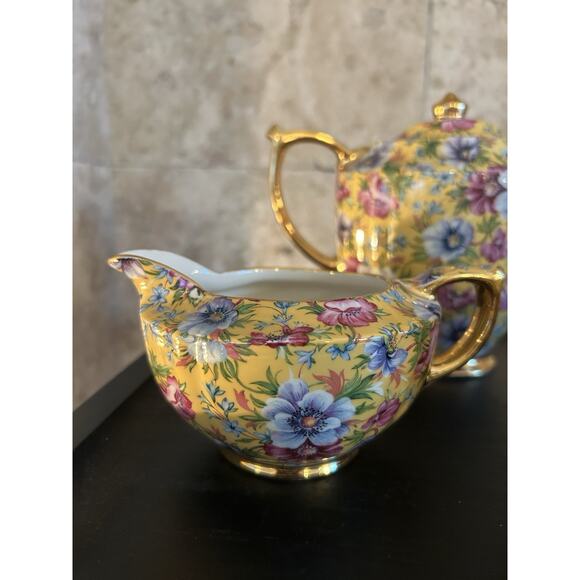JAMES SADLER SOPHIE CHINTZ MINI COFFEE POT, CREAMER, AND SUGAR - VINTAGE/RARE - Picture 5 of 10